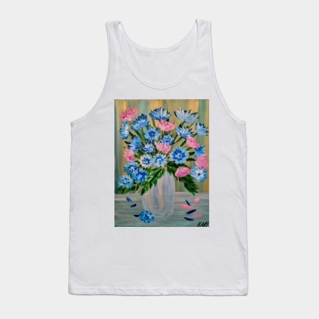 vibrant pink and blue bouquet of flowers in a silver and gold vase Tank Top by kkartwork